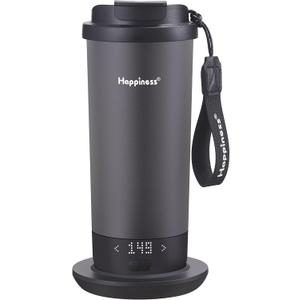 Happiness Self-Heating Travel Mug 20oz,Smart Rechargeable Electric Temperature Control Heated Coffee Cup (Black)