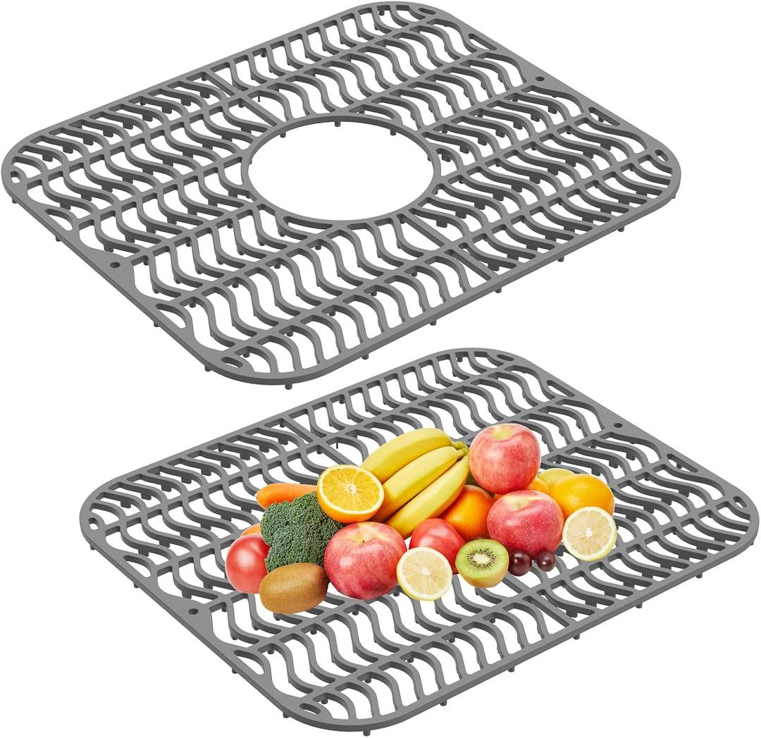2Pack Kitchen Sink Protectors Silicone Sink Protectors Plastic 13" X 11" Dish Rack Protect From Stains Damage Scratches Dishwasher Safe For Kitchen (Grey 2PCS)