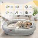 Fvkind Human Dog Bed for Adult Kids with Blanket and Pillow, 70"x33"x12" Washable Faux Fur Human Size Dog Bed for People Doze Off, Light Grey