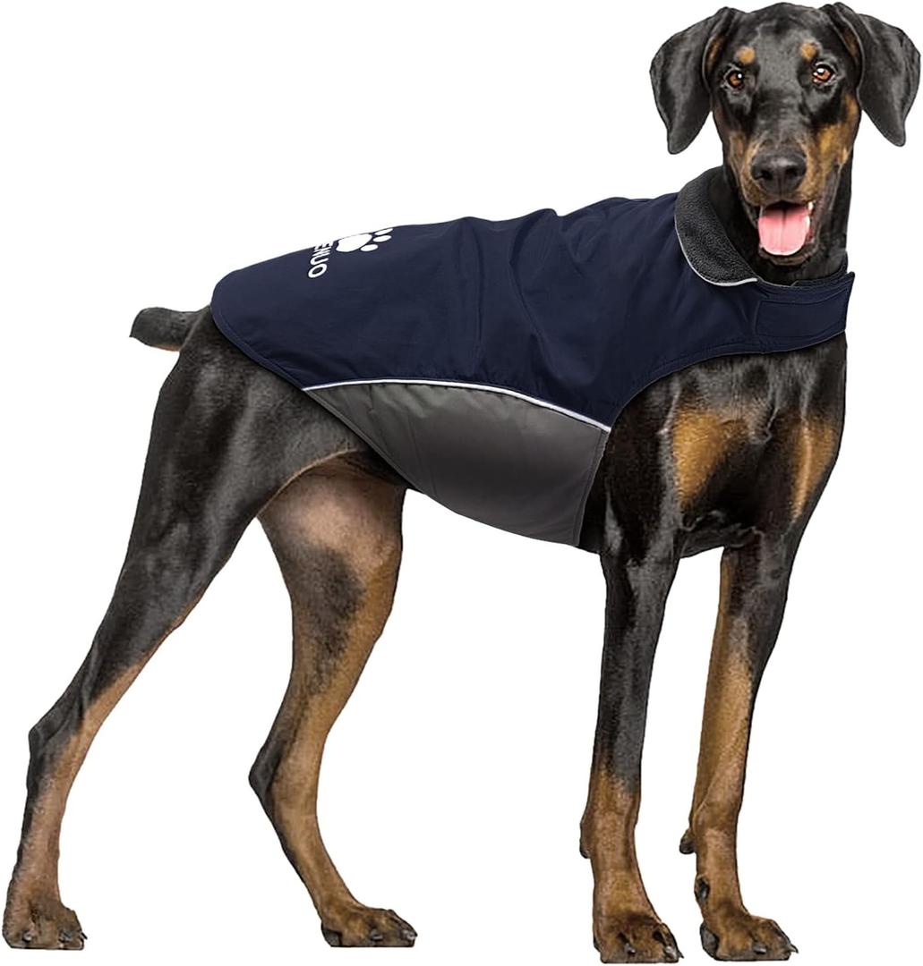 IREENUO Dog Raincoat, 100% Waterproof Dog Warm Jacket for Fall Winter, Rainproof Coat with Adjustable Velcro & Reflective Stripes for Medium Large Dogs (2XL, Blue)