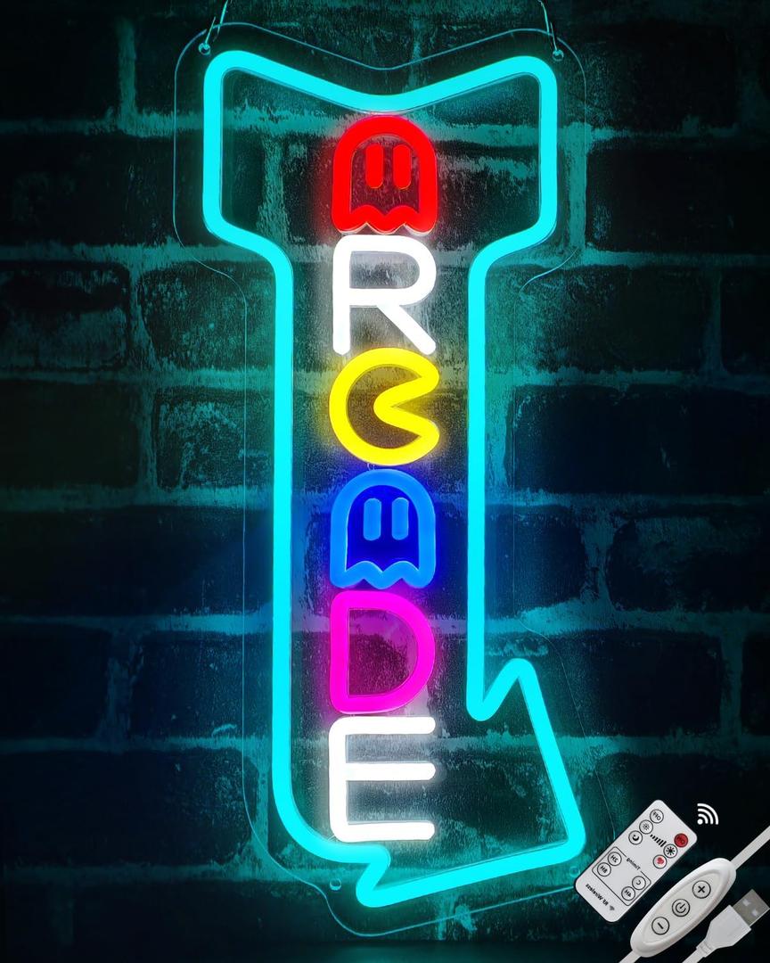 Arcade Neon Signs Arrow Style Right LED Light Dimmable Gaming Lights for Wall Decor USB Powered Neon Gaming Sign for Game Rooms, Bars, Pac-man Retro Arcade Decor Gifts for Teenage Boys, Kids
