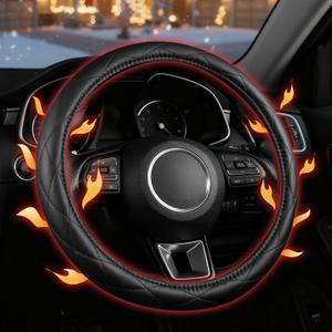 Heated Steering Wheel Cover, Fast Heating PU Leather Wheel Warmer with Non-Slip Lining, Universal Fit 14.515 Inch for Car, SUV & Truck  Black