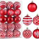 Christmas Ornaments Balls - 30PCS 2.4 Inch Shatterproof Plastic Christmas Balls Sets, Red Small Christmas Tree Ball Hanging Ornaments for Holiday Wreath Party Christmas Tree Decor (F)