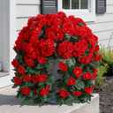 Ivydale Fake Geraniums Artificial Flowers for Outdoors Summer Decor, 2 PCS Red Faux Hanging Flowers Outdoor Plants Realistic Silk Geraniums Vines UV Resistant for Outside Planters Porch Patio Garden