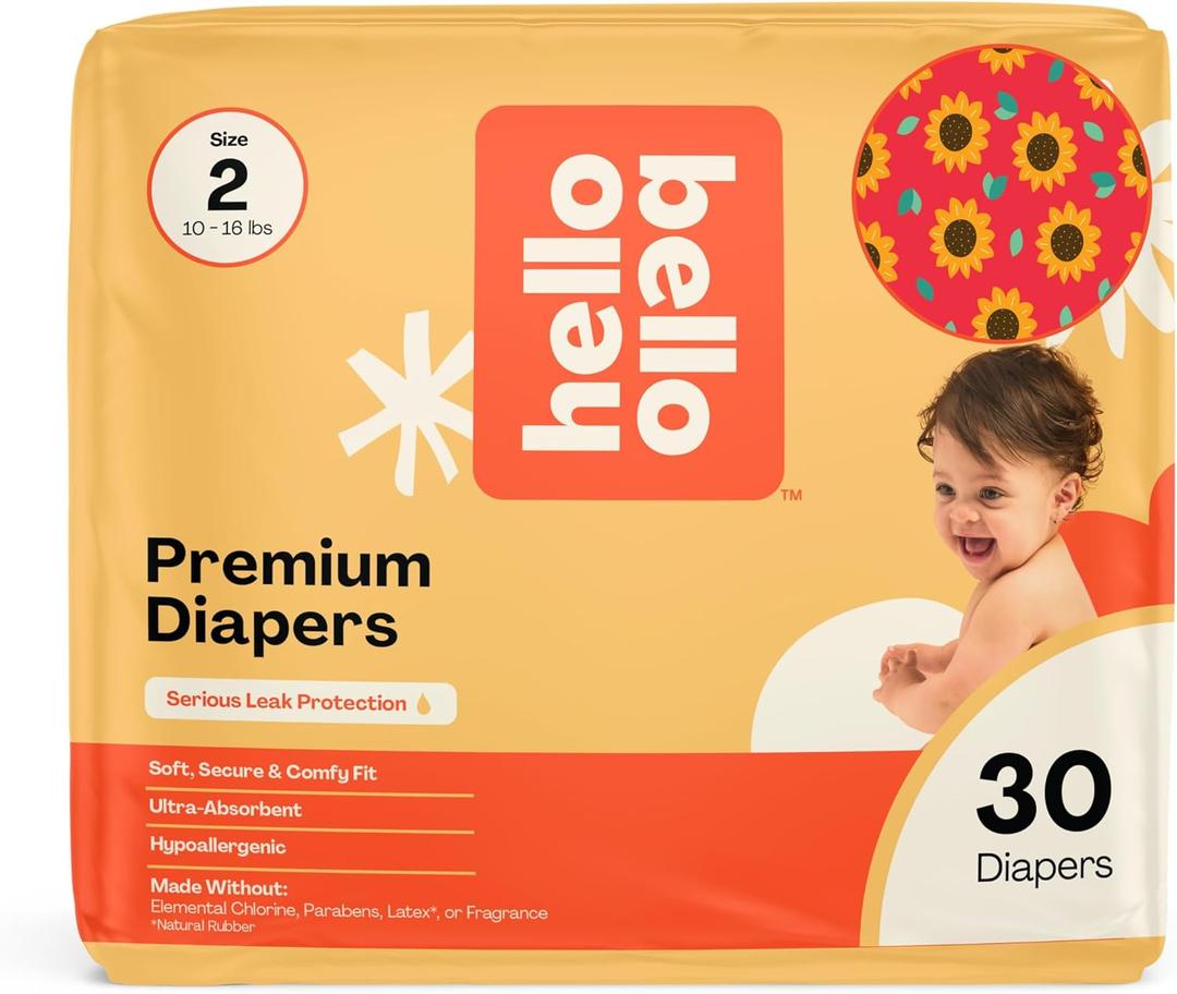 Hello Bello Diapers, Size 2 (10-16 lbs) Flower Child, 30 Count of Premium Disposable Baby Diapers, Hypoallergenic with Soft, Cloth-Like Feel