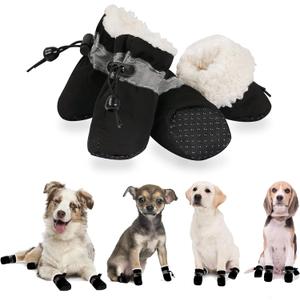 YAODHAOD Dog Shoes for Winter, Dog Boots & Paw Protectors, Fleece Warm Snow Booties for Puppy with Reflective Strip Anti-Slip Rubber Sole for Small Medium Size Dogs,Size 7: 2.3"x1.9" (L*W),Black
