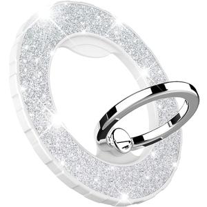 Magnetic Phone Ring Holder for MagSafe, Glitter Magnetic Grip Compatible with iPhone 16 15 14 13 12 Pro max, Pro, Plus, Mini Mag Safe Accessories, Adjustable Kickstand, Silver (Glitter Silver)