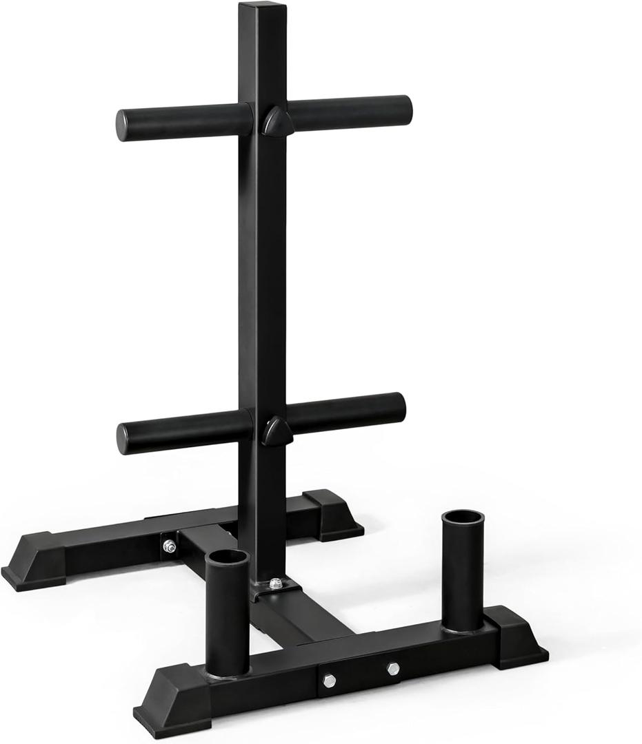 CAP Olympic Bumper Plate Tree Rack with Barbell Holders, Heavy-Duty Weight Plate Storage Rack for Home Gym, Steel Olympic Plate Organizer Stand, Multiple Color & Size Options