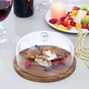 LiTY Cake Stand with Lid, Acacia Wood 12in Round Cake Holder, 2-in-1 Dessert Table Display Set & Charcuterie Board for Cheese, Chips & Dips, Nachos, Fruit Platter, Large Acrylic Cake Dome Cover