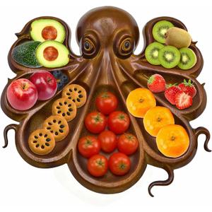 Octopus Charcuterie Board, Unique Tentacle Kraken Design Wood Serving Tray, Novelty Ocean Theme Platter for Cheese, Meats, Fruit, Bread, Snack (13.5x12.5 inch)