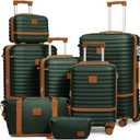 Joyway Luggage Set 7 Piece Suitcase Sets with Spinner Wheel,Hardside Expandable Travel Laggage with TSA Lock(18/20/24/28 Green) (Green brown-New)