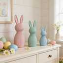 3 Pack Pastel Easter Bunny Figurines, Resin Rabbit Statues, Minimalist Farmhouse Spring Decor for Home Tiered Tray, Mantel, Shelves & Tabletop Centerpieces (3)
