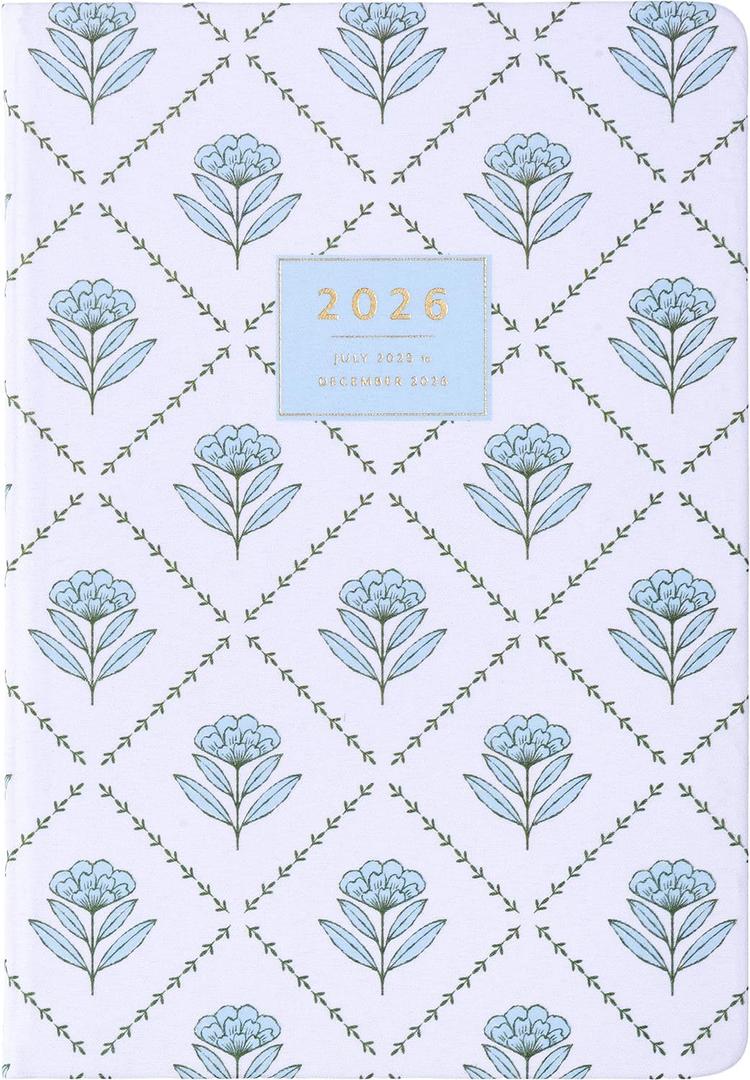 2025-2026 Eccolo 18 Month Linen Bound Planner, Monthly & Weekly Pages (5.25 x 7.75" - July 2025 - Dec 2026 - Blue Wallpaper)