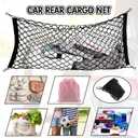 Tallew 2 Pcs Car Rear Cargo Net, Adjustable Elastic Mesh Cargo Net, 3 Pocket Heavy Duty Trunk Bed Storage Organizer, Universal for Car SUV Vehicle Pickup Truck with Accessories(43.3 x 15.7 Inches)