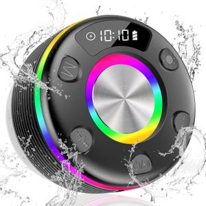 OYIB Bluetooth Shower Speaker, Portable Bluetooth Speaker 360 HD Sound, RGB Lights, IPX7 Waterproof Wireless Speaker with Suction Cup and Mic, Shower Radio for Party/Outdoor/Travel/Gifts/Black