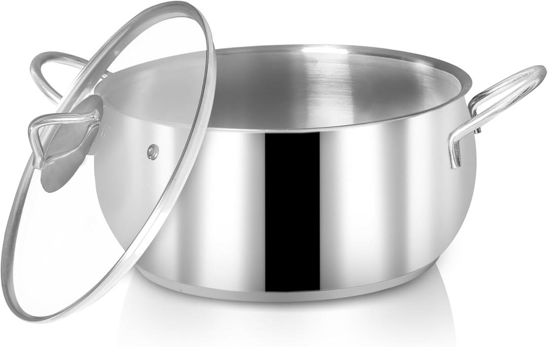 Kesto Kitchen Aid Stainless Steel Cooking Pot with Glass Lid, 2.5/4/6.34 Quart Sizes, Silver, Double Handle Stockpot, Gas Compatible (2.5 Quarts)