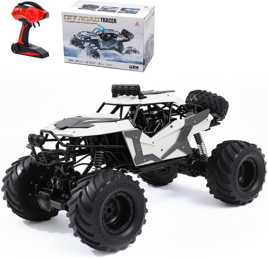 1:8 Large Amphibious RC Car 4WD Waterproof Monster Truck Drives on Water & Land, All Terrain Remote Control Truck with LED Lights, Toy for Kids 3 Years and Up, 19.3 inches