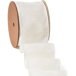 LaRibbons Ivory Ribbon Wired 2.5 Inch x 10 Yards Cream White Dupioni Ribbon for Christmas Gift Wrapping Flower Bouquet Wreath Bow Party Home Decoration