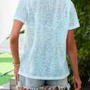 Allimy Women's Sexy See Through Sheer Lace Summer Tops Crew Neck Short Sleeve T Shirts (Blue, XXXL)