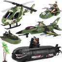 deAO Submarine Toy Army Men Action Figures with Military Vehicles - Helicopter, Boat, Aircraft Playset for Boys Age 3-9