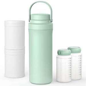Xaproo 22oz Breast Milk Cooler Bottle, 360 Cooling Technology for 24 Hours, Larger Capacity Travel Breastmilk Chiller with 2pcs Baby Bottles, Portable Milk Cooler for Breastmilk, BPA-Free (Lake Green)