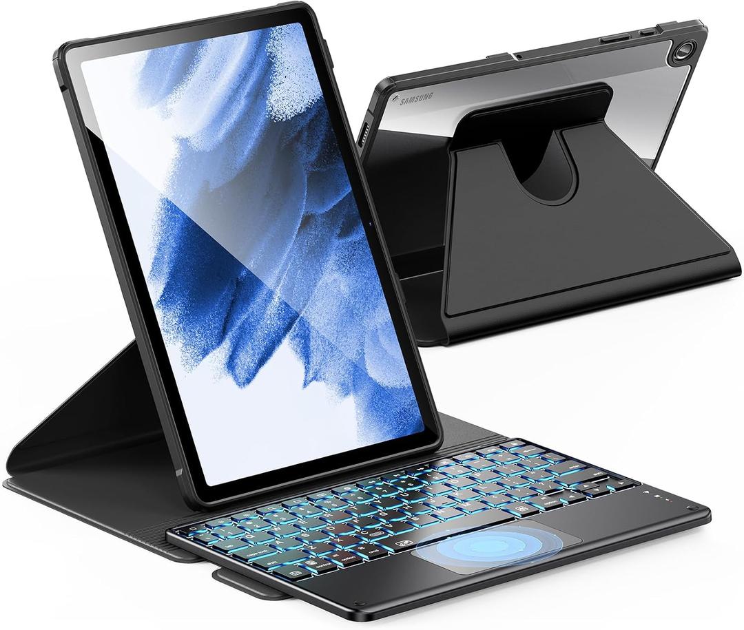INFILAND for Samsung Galaxy Tab A9 Plus 5g Case with Keyboard High Precision Trackpad & 7 Color Backlight 360 Degree Rotating, Detachable Wireless Keyboard Case for Tab A9+ 11 inch 2023, Black