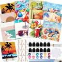 MotiMind 12 Sets Framed Paint by Number Kit for Adults with 12 Wooden Easels, 12 Disposable Apron, 12 Pigment 12 Brush, 12 Palette, DIY Acrylic Paint by Number Kits for Party(Summer)
