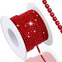 Dowarm 10 Yards 2MM Crystal Rhinestone Close Chain Trim for Sewing Crocs Shoes Clothes Cups, Claw Rhinestone Chain for Craft Jewelry Wedding Bouquet DIY Decoration, SS6, Red/Siam
