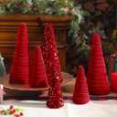 Syhood 6 Pcs Christmas Velvet Trees Set Modern Winter Tree Decorations, Christmas Home Decor, Rustic Winter Indoor, Minimalist Decor, Farmhouse Home Decoration(Red)