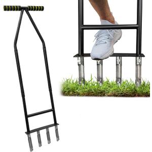 Aerator Lawn Tool,Core Aerator Lawn Tool with 4 Tines for Gardening,Easy Assembled Manual Grass Aerator with Steel Material for Yard Care Health Soil,Suitable for Soft Soil- Black