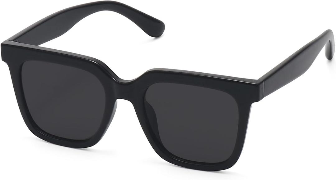 Large Square Sunglasses Trendy Polarized Sunglasses for Women Men Classic Retro Style UV400 Protection (Black / Grey)