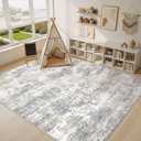 7x9 Area Rugs for Living Room: Washable Large Neutral Abstract Rug Soft Non Slip Stain Resistant Low Pile Indoor Carpet for Bedroom Dining Room Nursery Office Playroom - Grey White Brown