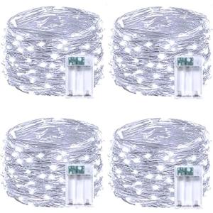 4 Pack Fairy Lights Battery Operated with Timer, Each 20FT 60LED Christmas String Lights Outdoor Indoor, Cuttable Battery Twinkle Lights for Bedroom Home Wedding DIY Christmas Decorations (Cool White)