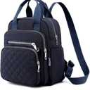 Small Backpack for Women Casual Quilted Square Bag Waterproof Multi Pockets Daypack Lightweight Top Handle Satchel (Dark Blue)