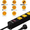 12 Outlet Long Power Strip, 2100 Joules Surge Protector, 6FT Power Cord, Wide Spaced Outlet Power Bar, Overload Protection Switch, Industrial Heavy Duty for Work Bench, Shop, Garage