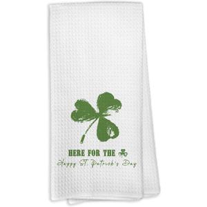 St Patrick's Day Shamrock Kitchen Dish Towels, Green Lucky Shamrock Four Leaf Clover St Patrick's Day Hand Tea Towels for Kitchen Bathroom Decorations, Irish Decor Towel Gifts, 16x24 Inches