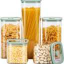 Square Glass Food Storage Jars with Lids[Set of 5], Perfect for Pasta, Cookies, Nuts, Coffee, Cereal, Flour,Organize Your Kitchen with these BPA-Free Glass Jars with Silicone Lids