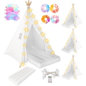 4 Pack Teepee Tent for Kids Slumber Party, Sleepover Tents for Girls Party, Kids Play Tent with Inflatable Airbed, Hair Ties, Sleep Mask and Star Lights, Indoor Playhouse Tents for Boys and Girls