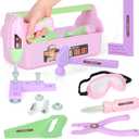 Pink Kids Tool Set (18 PCS) Pretend Play Construction Kit with Tool Box & Manual Drill