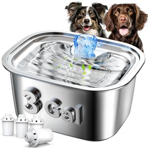 Stainless Steel Dog Water Fountain for Large Dogs,3Gallon Extra Large Capacity Big Pet Water Fountain with 4 Filters,Automatic Dog Fountain Water Bowl Dispenser Indoor,Quiet Pump,Dishwasher Safe