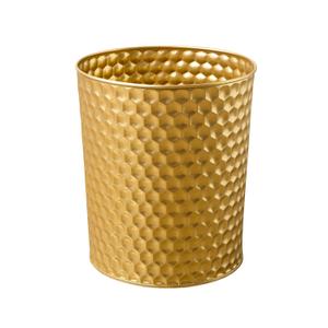 Venalys Large Metal Trash Can Wastebasket, Decorative Honeycomb Garbage Can, Modern Farmhouse Round Bin for Bathroom, Bedroom, Kitchen and Office (Gold)