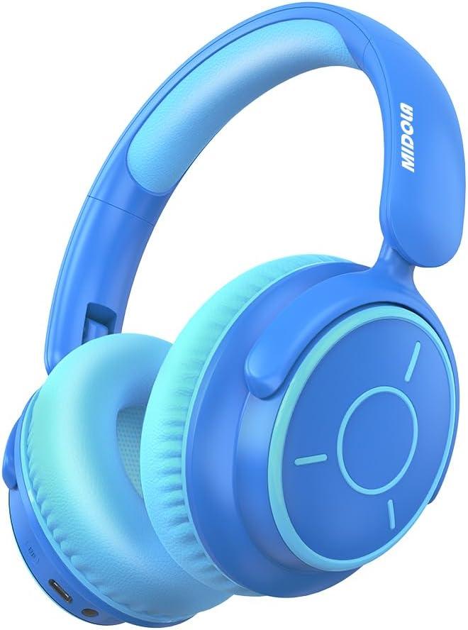 MIDOLA Kids Headphones Bluetooth 5.3 Wireless Volume Limited 85/94dB Hearing Protection Over Ear,68 Hours Playtime Foldable Lightweight Headset with Built-in Mic for Toddler Child Travel School Blue