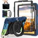 ROISKIN for iPad Pro 11 inch Case (M5/M4 (2025/2024)), Pro 11'' 6th/5th Gen -with HD Screen Protector, 360 Kickstand/Handle, Shoulder Strap, Pen Holder, Heavy Duty Military Grade - Kids Friendly (Black+Blue)