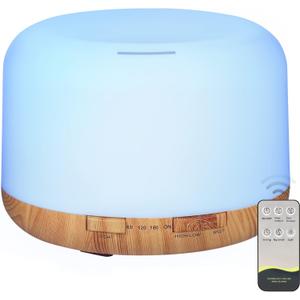 Oil Diffuser, 500ml Essential Oil Diffusers, Aromatherapy Diffuser with 2 Mist Mode 4 Timers7 Ambient Light Waterless Auto Off, Diffusers Large Room Home Office (Log Color-no Oil)