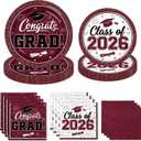 Graduation Plates and Napkins 2026, 200pcs Maroon and White Graduation Decorations Class of 2026 Grad Congrats Maroon Paper Plates and Napkins Party Supplies for Graduation Party Favors,Serve 50