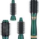 3 in 1 Hair Dryer & Volumizer, Ceramic Negative Ion Curling Dryer Styler with 3 Interchangerable Brush Heads (Green)