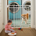 Retractable Baby Gates with Reinforced Strips, 33”*55” One-Side Operation Mesh Baby/Dog/Pet/Cat Gate, Child Safety Retracable Gate with 2 Avoid Skirting Board for Doorways Indoor/Outdoor,White