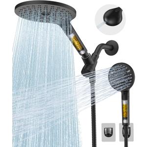 Dual Filtered Shower Heads Combo, High Pressure Rain Shower Head with Handheld Spray Built-in Power Wash, Dual Handheld Shower Head for Hard Water, Remove Chlorine for Healthier Skin-Black