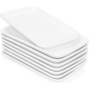 Foraineam Set of 8 Pieces 8 Inch Rectangular Porcelain Platters Dessert, Appetizer, Salad Plates White Serving Trays