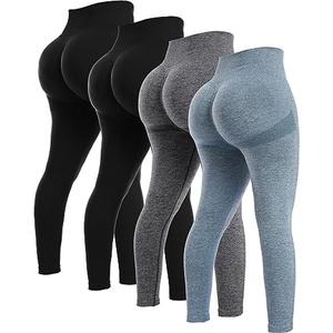 NORMOV 4 Piece Butt Lifting Workout Leggings for Women, Seamless Gym Scrunch Booty Lifting Sets(2Black/Blue/Grey, 2XL)-1